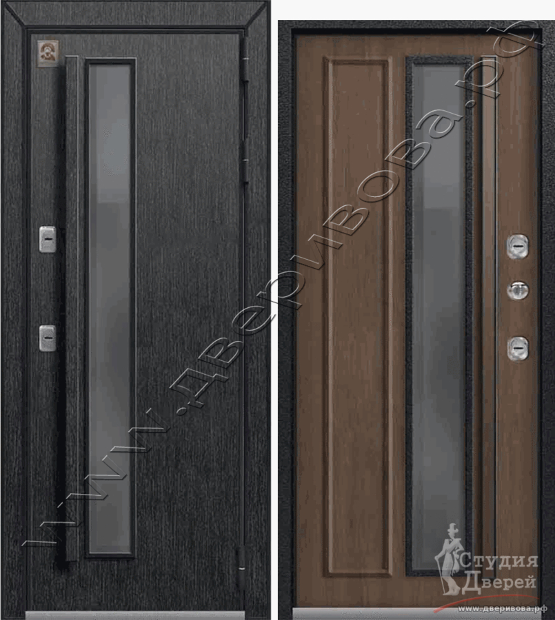 Дверь стальная Т-5 PREMIUM Черный муар/Распил графит-Миндаль (терморазрыв)